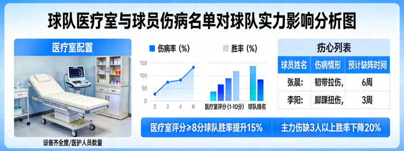 球队医疗室与球员伤病名单对球队实力影响的分析图